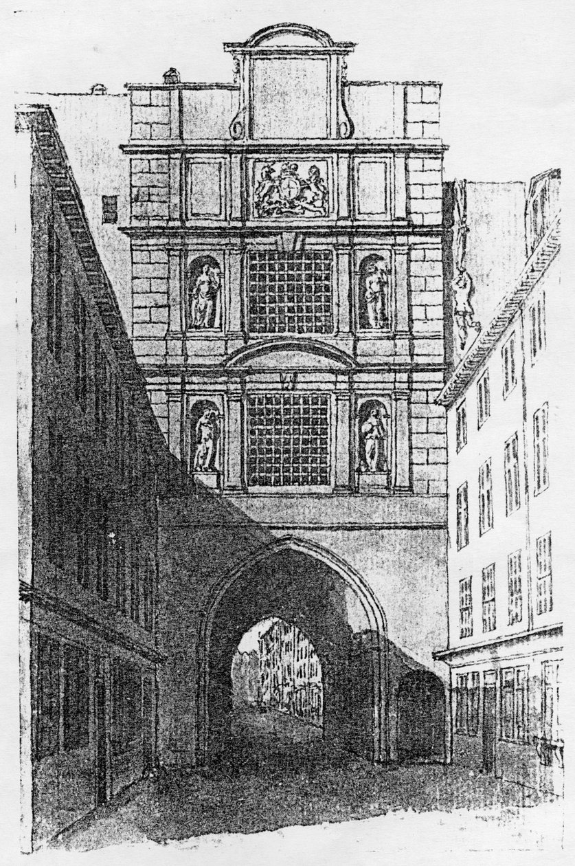 Newgate监狱（平版画）（bw照片） 作者 英语学校