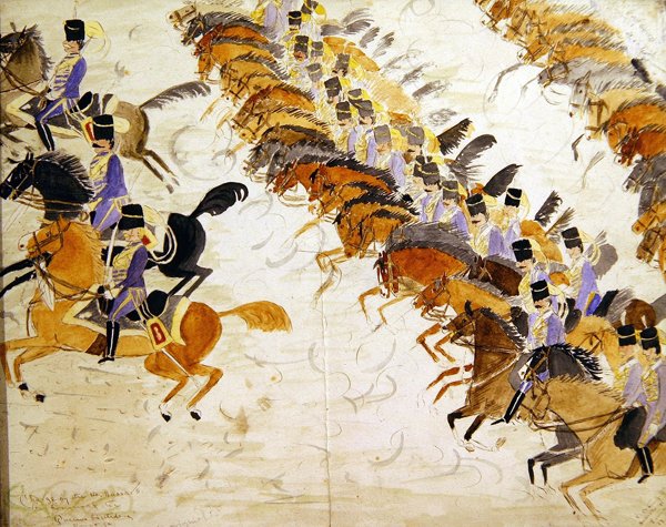 骑在马背上的军官，约1840年（纸上水彩）。 作者 英语学校