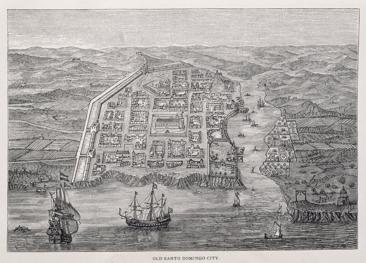 德雷克探险时的旧圣多明各市，来自Samuel Hazard，酒吧的“Santo Domingo过去和现在”。 1873年 作者 英语学校
