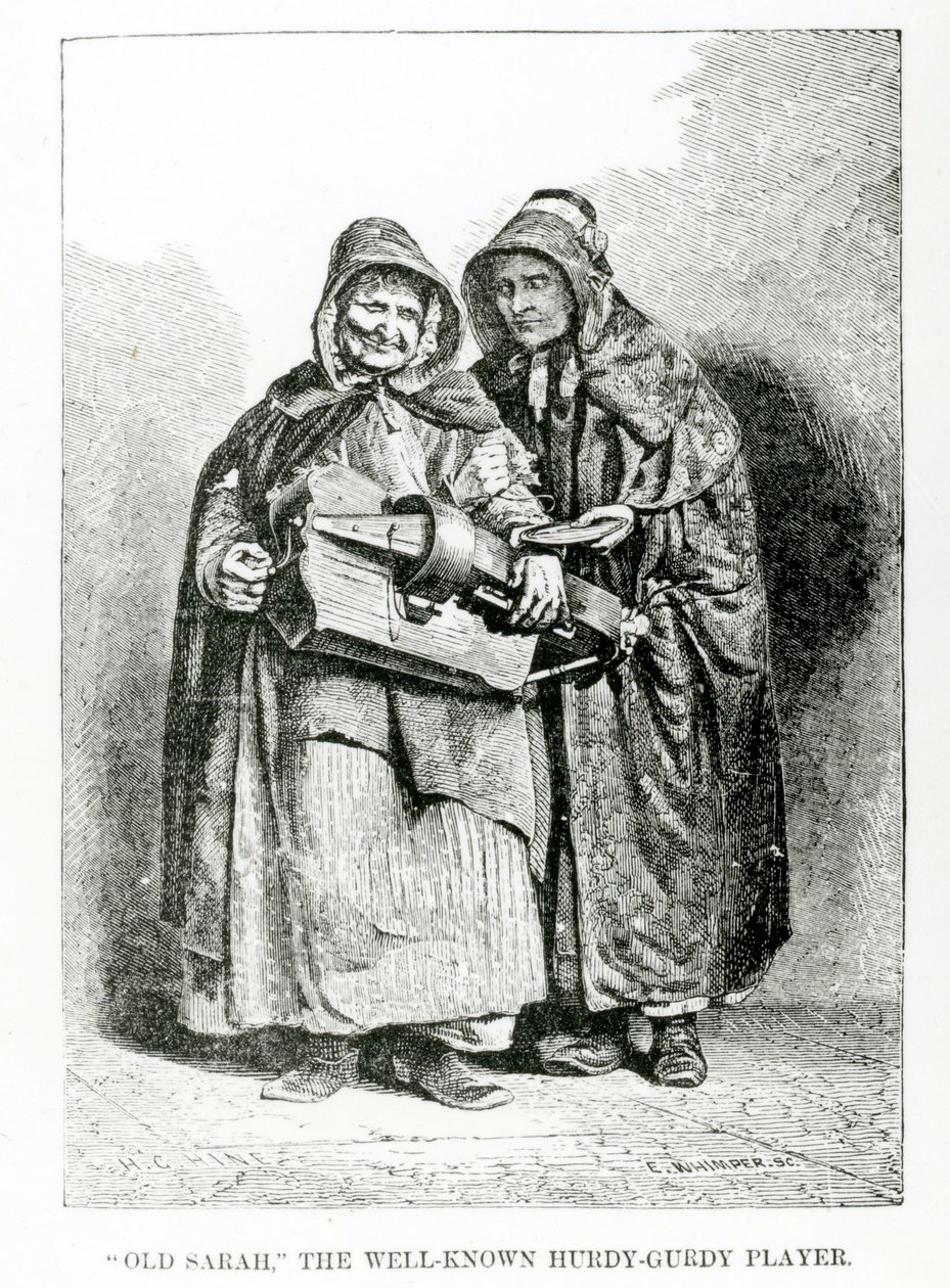 老萨拉着名的Hurdy-Gurdy球员，1840年 作者 英语学校