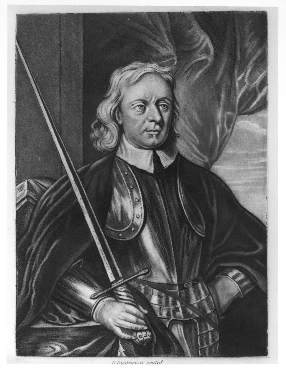 奥利弗·克伦威尔（1599-1658）插图来自“英国历史上杰出的人物肖像”，由理查德·邓卡顿（1744-c.1817）（mezzotint）镌刻 作者 英语学校