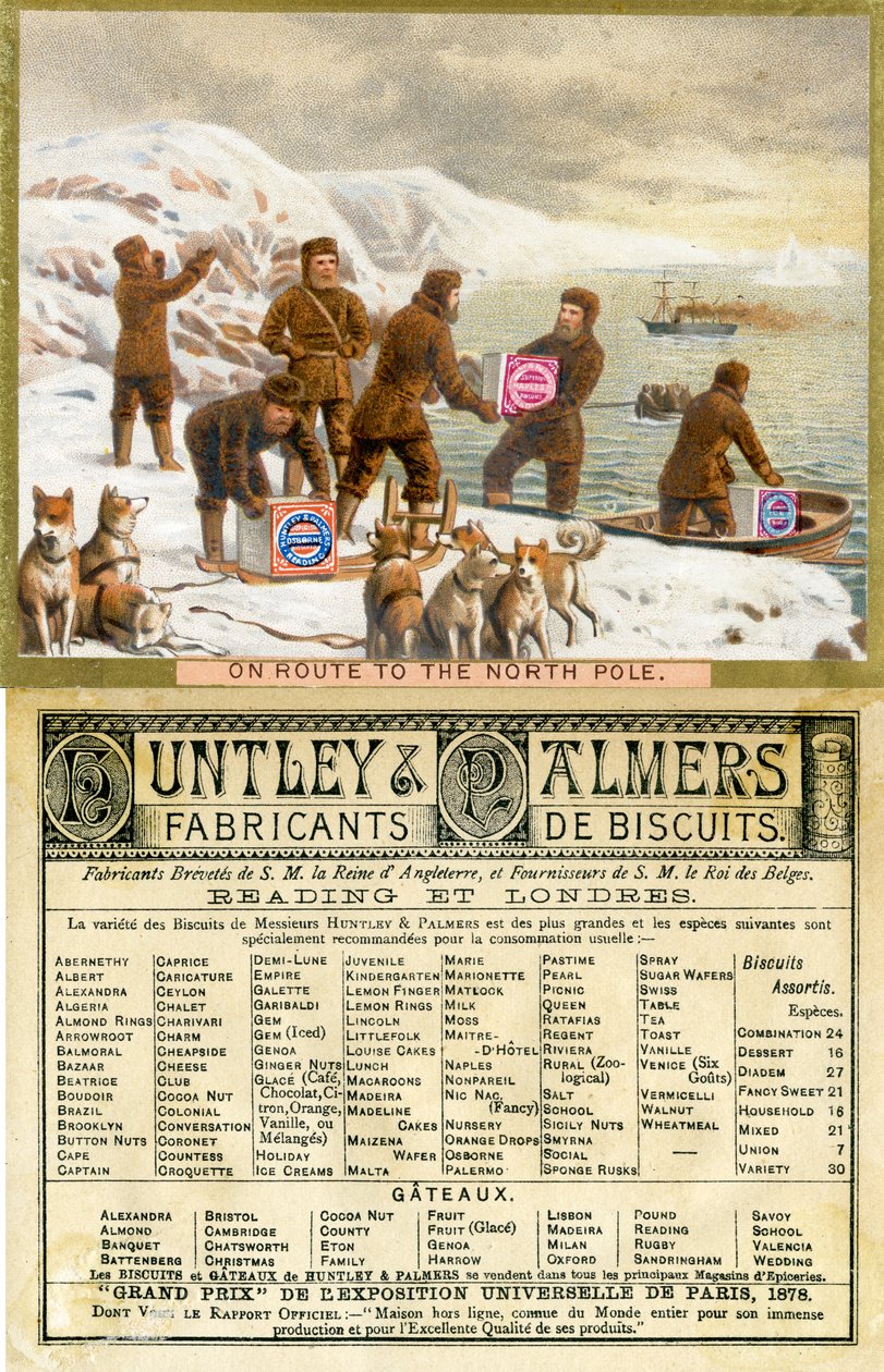 1890年为法国市场生产的Huntley＆Palmers Biscuits促销卡的前往北极的路线 作者 英语学校