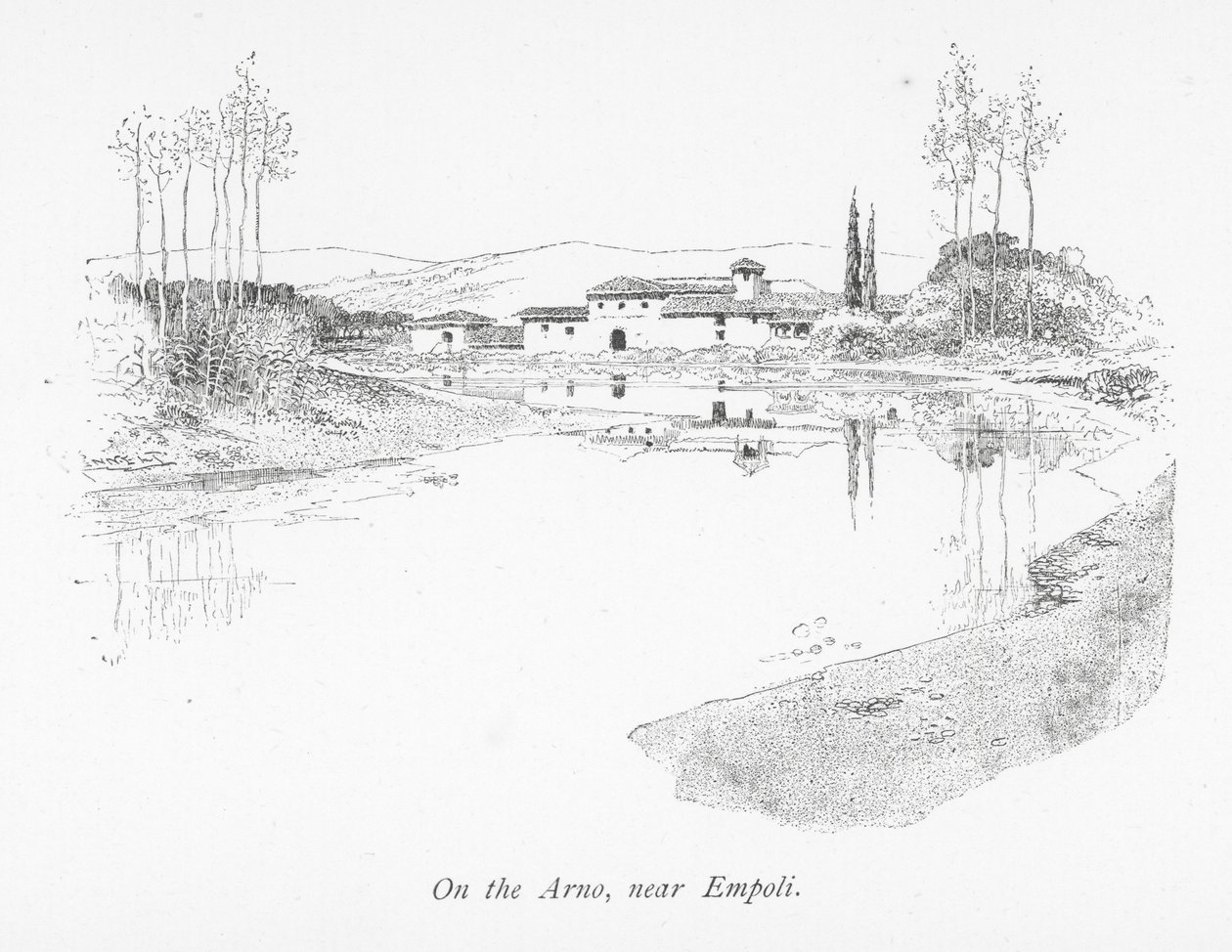阿诺河畔，恩波利附近（石版画） 作者 英语学校