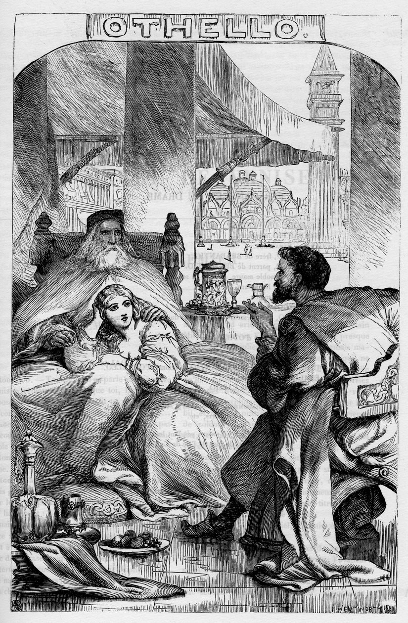 威尼斯的摩尔人奥赛罗--《威廉-莎士比亚全集》中的插图，1866年--该版本的插图和一般形式借用了伦敦出版的卡塞尔《莎士比亚插图》。 作者 英语学校
