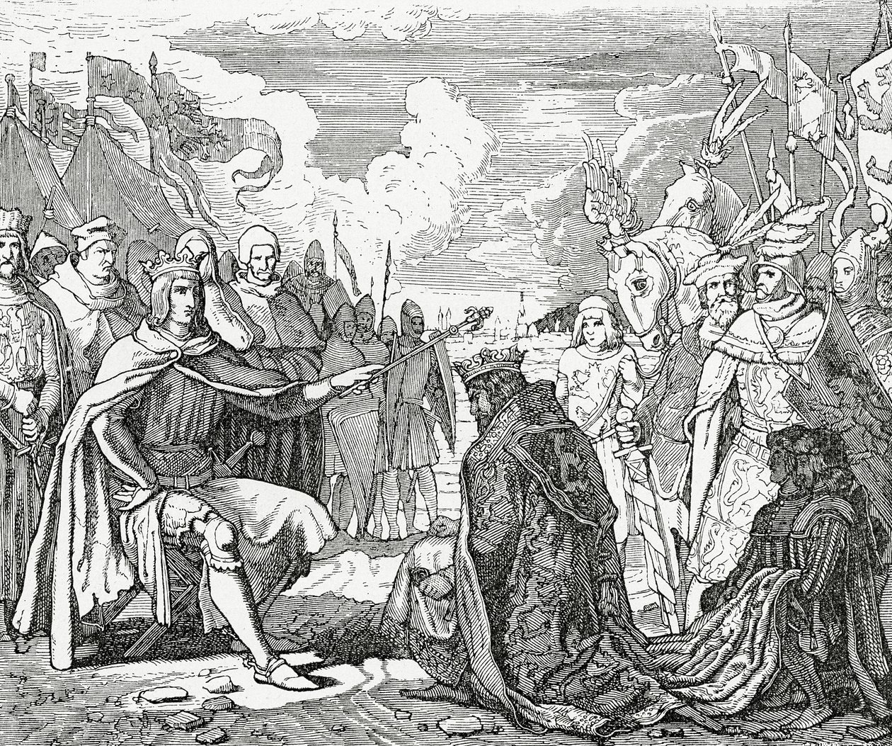 波希米亚的奥托卡二世于1276年，1882年向德国国王鲁道夫一世致敬 作者 英语学校