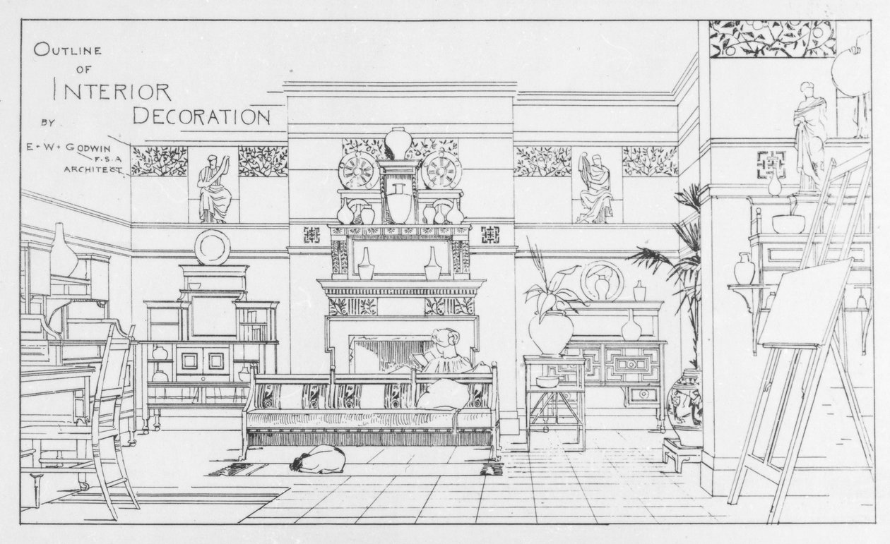 室内装饰概述，由EW Godwin设计，英国建筑师的插图，1881年7月1日 作者 英语学校