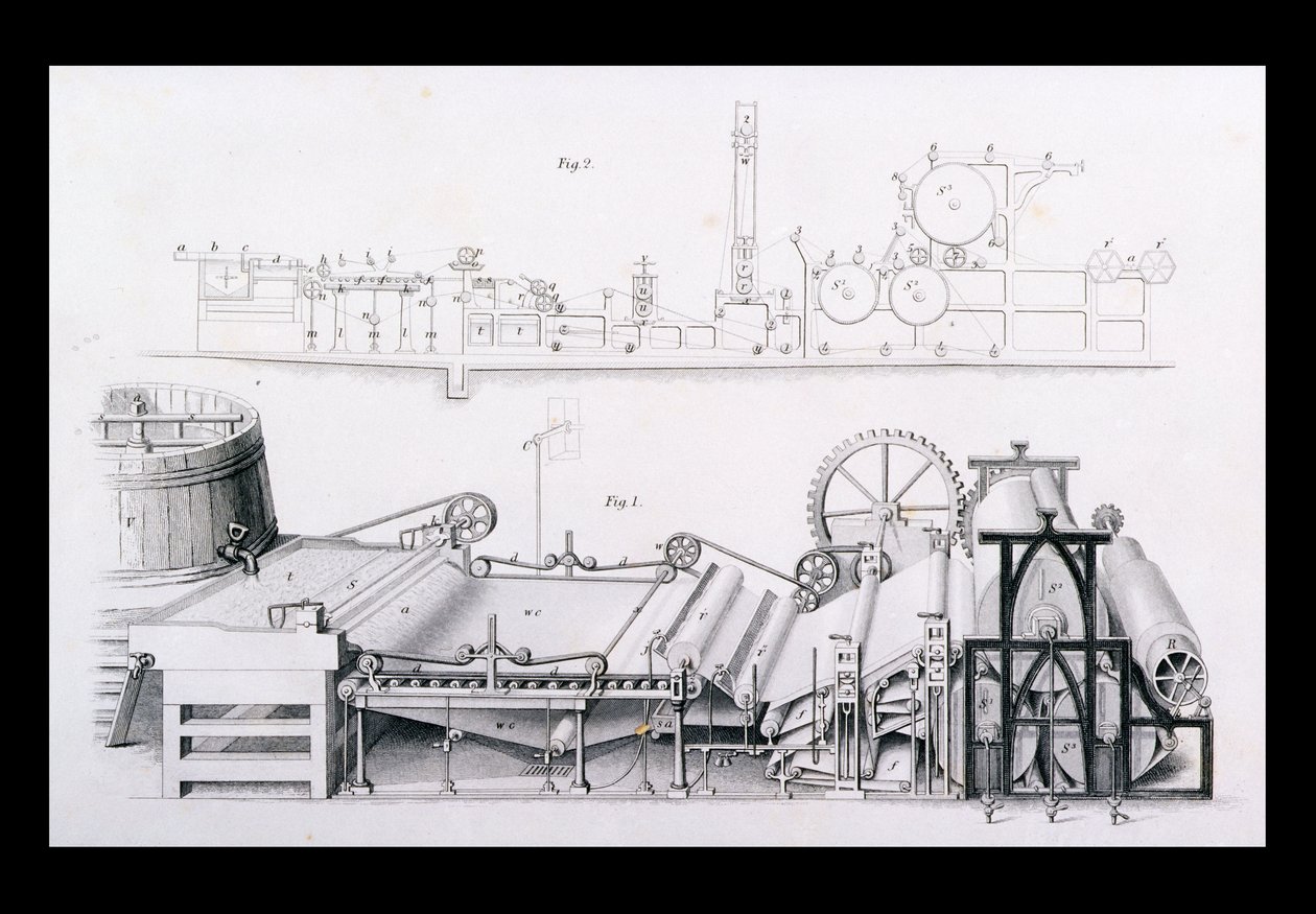 来自实用艺术与制造的Cyclopaedia的造纸机，由Charles Tomlinson编辑，1880年代 作者 英语学校