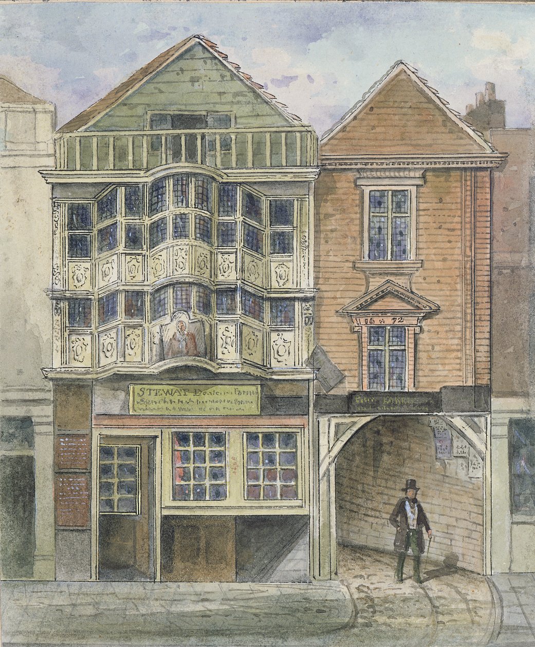 Paul Pindar的房子，Bishopsgate（手工彩色雕刻） 作者 英语学校