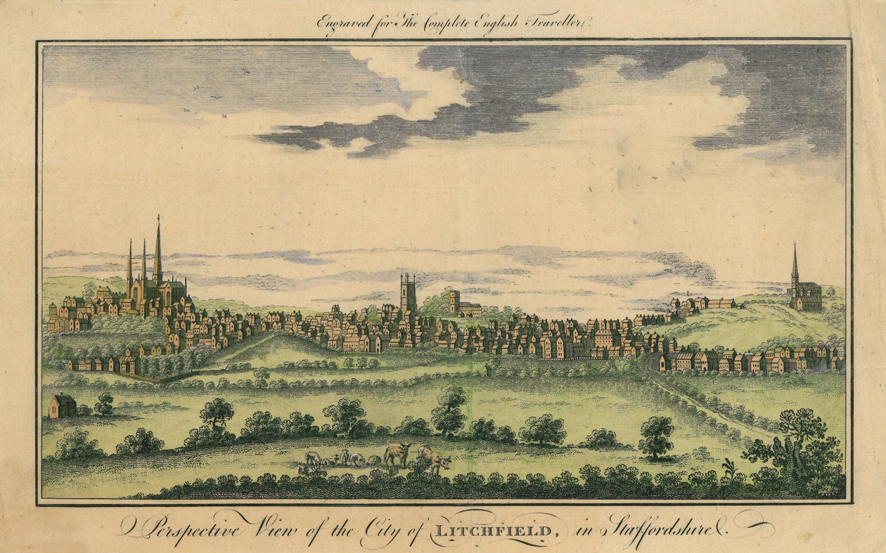 利奇菲尔德市的透视图，c.1795-98 作者 英语学校