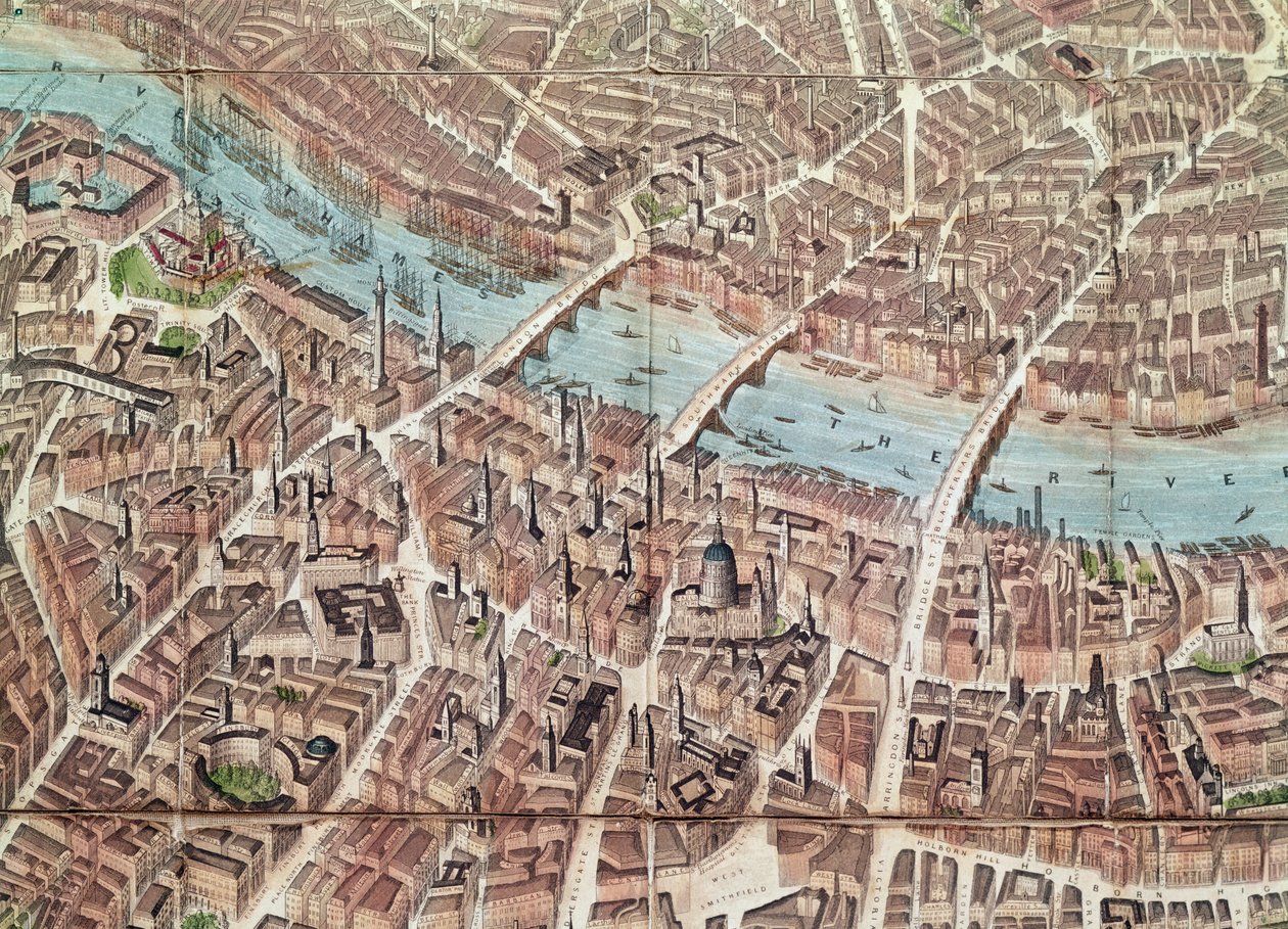 伦敦望向Southwark（手工彩色雕刻）的计划 作者 英语学校