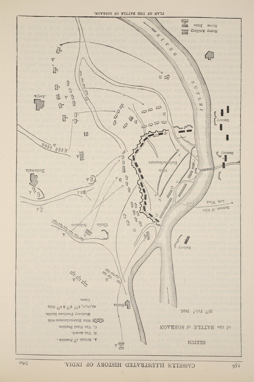 Sobraon战役的计划，1846年第10届Februaury，插图来自卡塞尔斯的英国历史 作者 英语学校