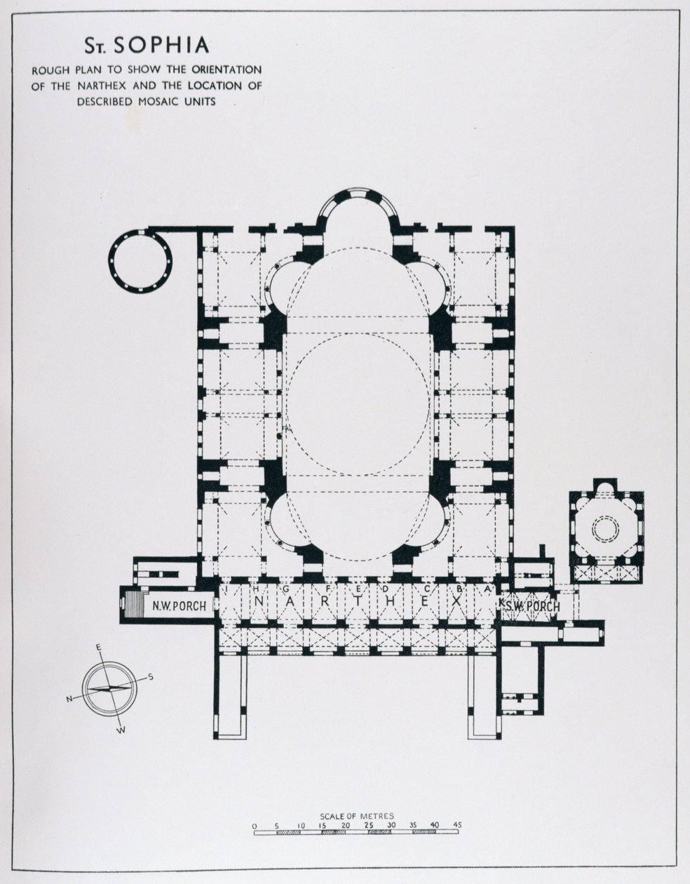 计划显示narthex和描述马赛克单位的方向，来自Istambul的Haghia Sophia马赛克由Thomas Whittemore 作者 英语学校