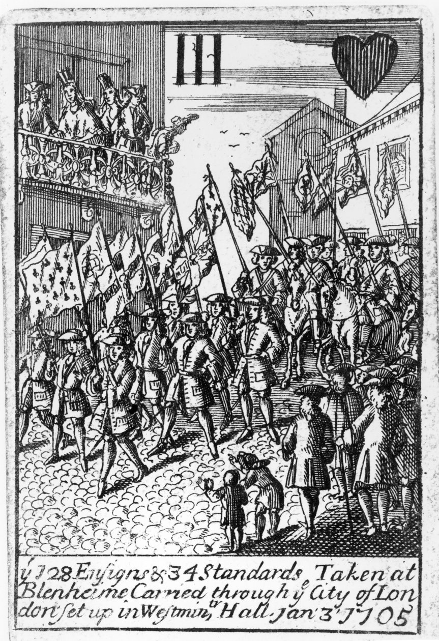 1705年1月3日，在布伦海姆拍摄的系统和标准的扑克牌，通过伦敦金融城 作者 英语学校