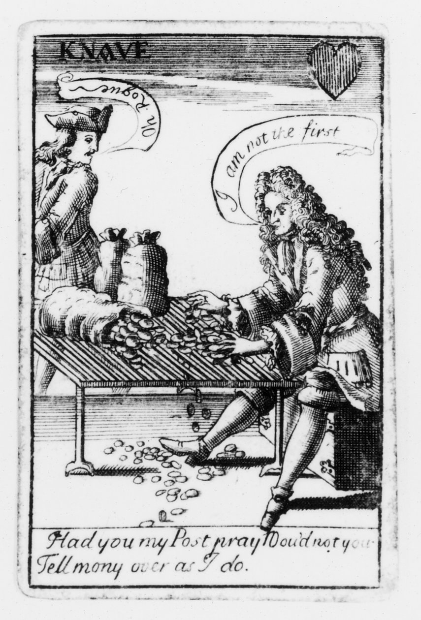 Playing cards commemorating the War of the Spanish Succession, heart suit, c.1707 (engraving) (b&w photo) (detail of 115651) 作者 英语学校