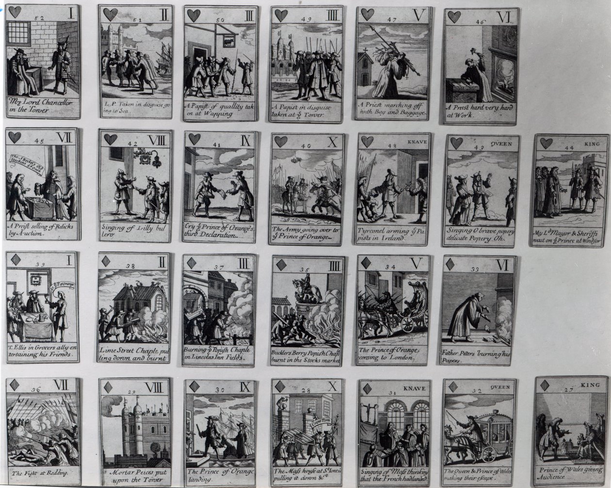 1688年至1889年的光荣革命中的扑克牌，c.1689 作者 英语学校