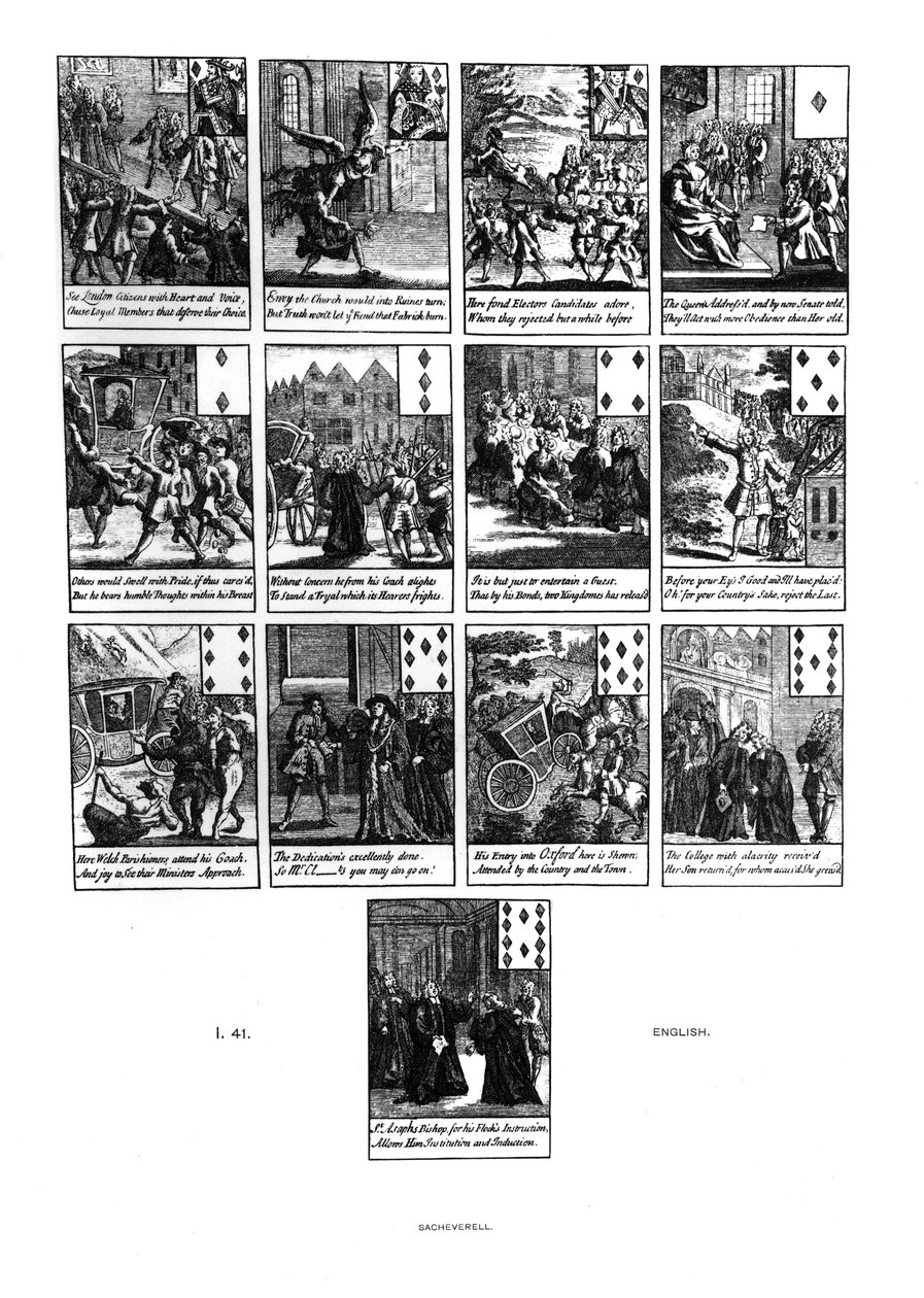1710年，亨利·萨切弗尔（1974年至1724年）弹劾的扑克牌，钻石套装 作者 英语学校