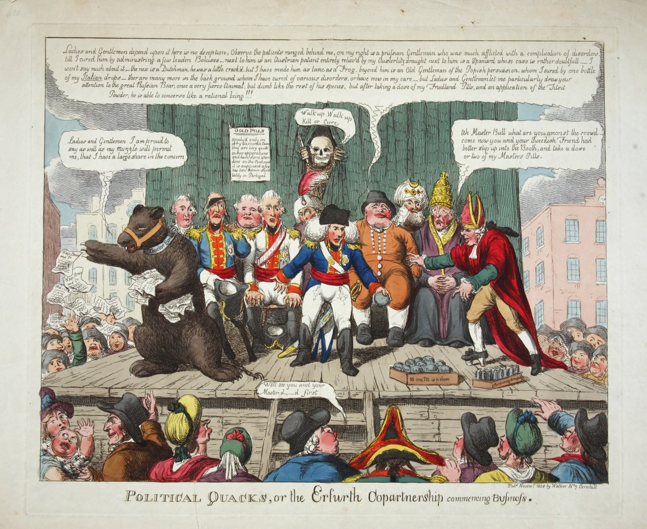 政治庸医，或 Erfurth Copartnership 开始业务，酒吧。 1808（手工彩色雕刻） 作者 英语学校