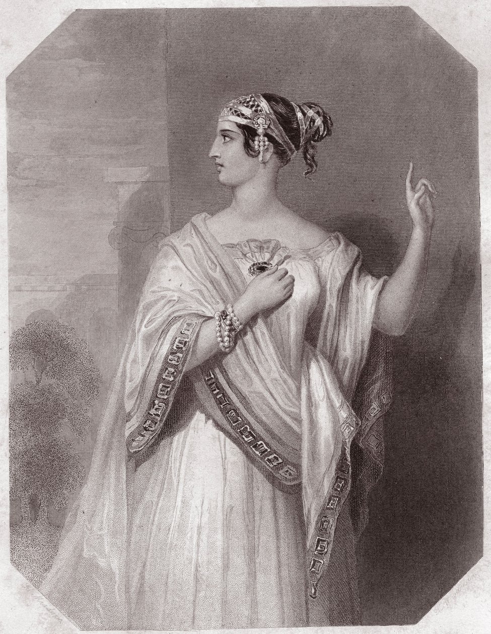 Porcia wife of Brutus (布鲁图斯的妻子Portia) (朱尔斯-凯撒的悲剧) in - "Galerie des femmes de Shakespeare, 收集了四十五幅早期伦敦艺术家创作的严肃肖像画，并附有批评和文学说明"。 作者 英语学校