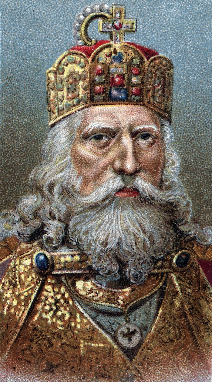 Portrait of Charlemagne (742-814), King of the Franks - Charles the Great - From series “” Leaders of Men”” - Chromolithography - English School, 20th century - 作者 英语学校