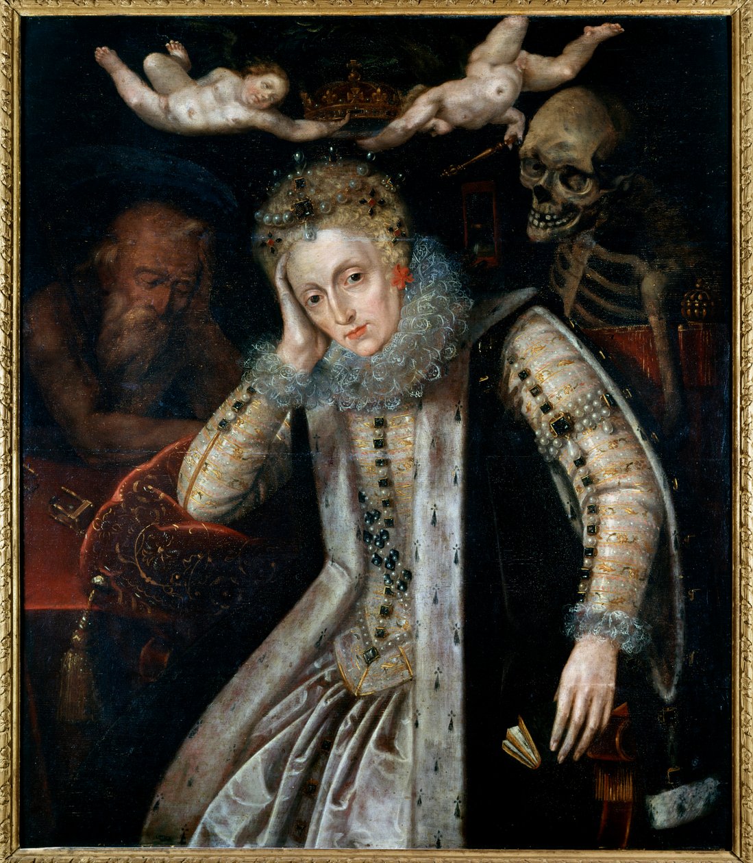伊丽莎白·伊尔 (Elisabeth Iere) 的肖像，英国女王 (1533 - 1603)，在她生命的尽头。 英国画派 作者 英语学校