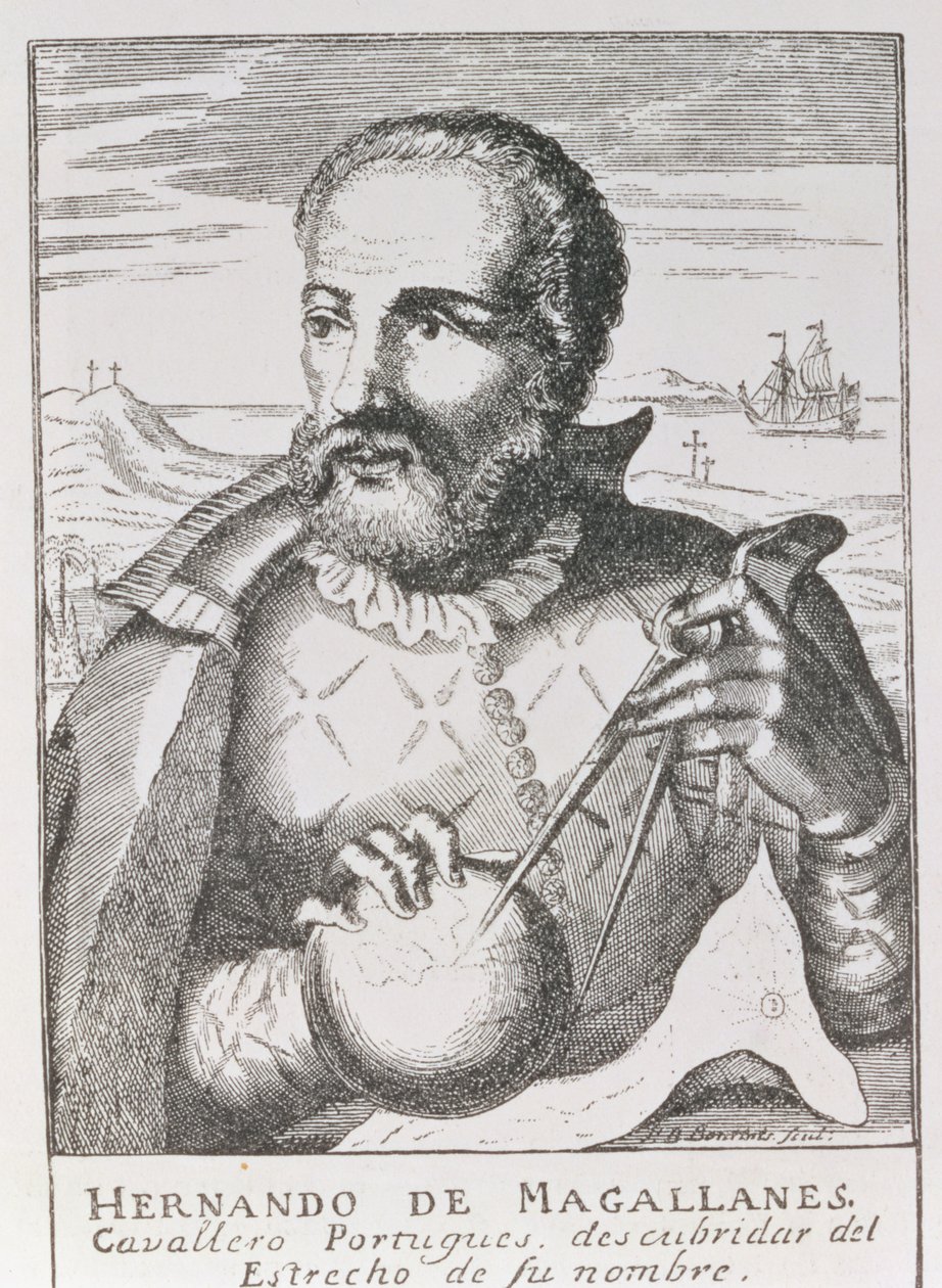 1886年伦敦Jusin Winsor编辑的“美国叙事与批评历史”中Hernando de Magallanes（c.1480-1521）的肖像 作者 英语学校