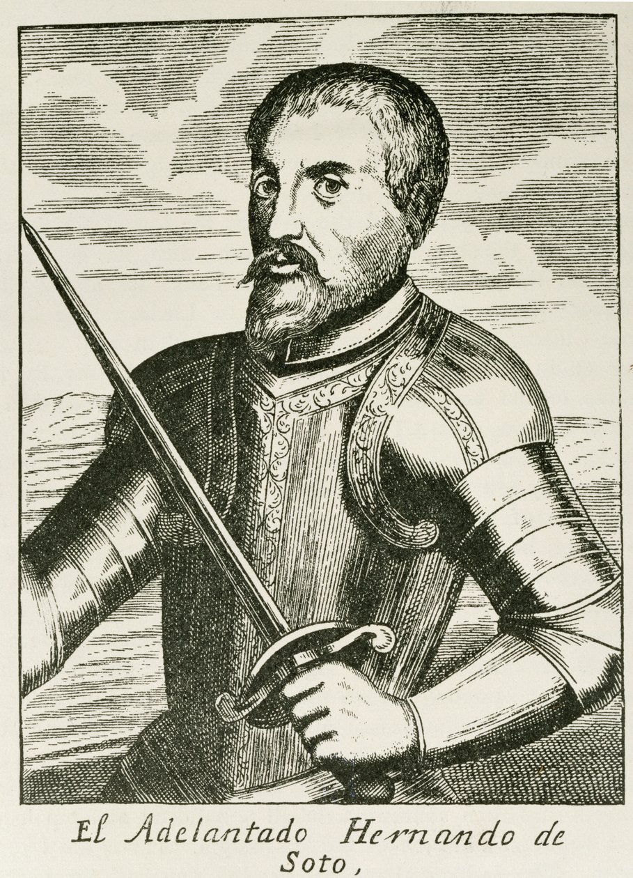 1886年伦敦Justin Winsor编辑的“美国叙事与批评史”中Hernando de Soto（c.1496-1542）的肖像 作者 英语学校