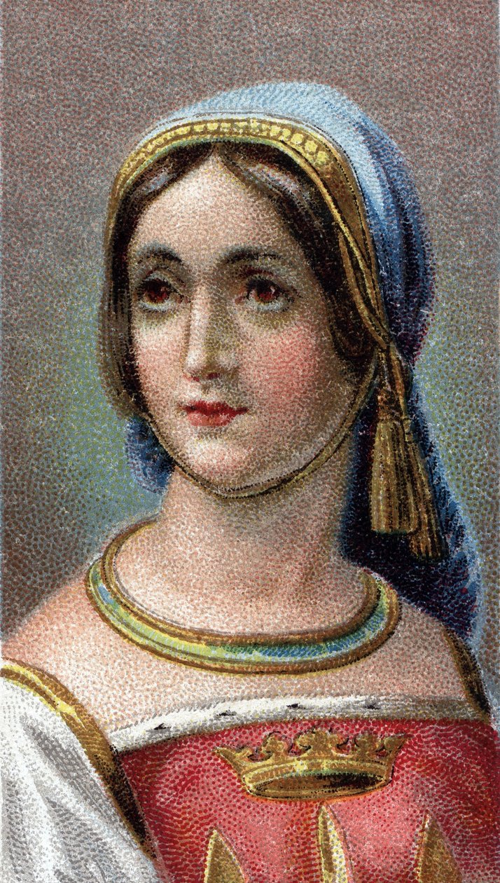 圣女贞德（约1412-31）肖像 - 圣女贞德（1412-1431），绰号 "奥尔良少女"--来自 "人类领袖 "系列--色版画--英国学校，20世纪--。 作者 英语学校