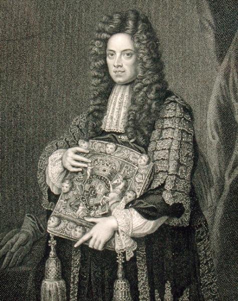 约翰-萨默斯（1651-1716）的肖像，埃夫萨姆男爵，来自《洛奇的英国肖像》。 作者 英语学校