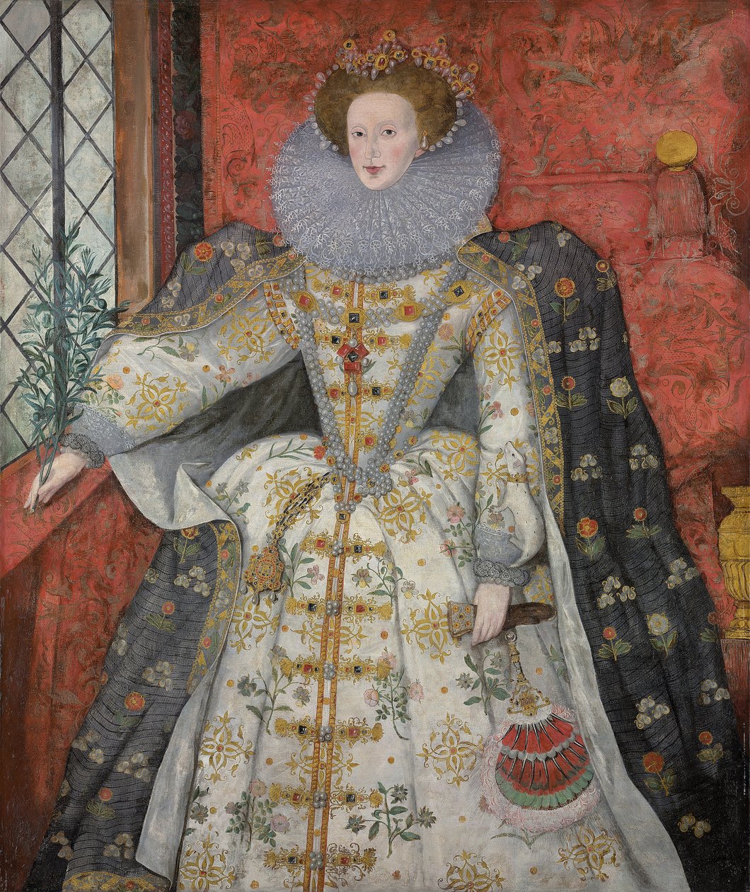 女王伊丽莎白一世肖像（1533-1603 年），约 1585-90 年（布面油画） 作者 英语学校