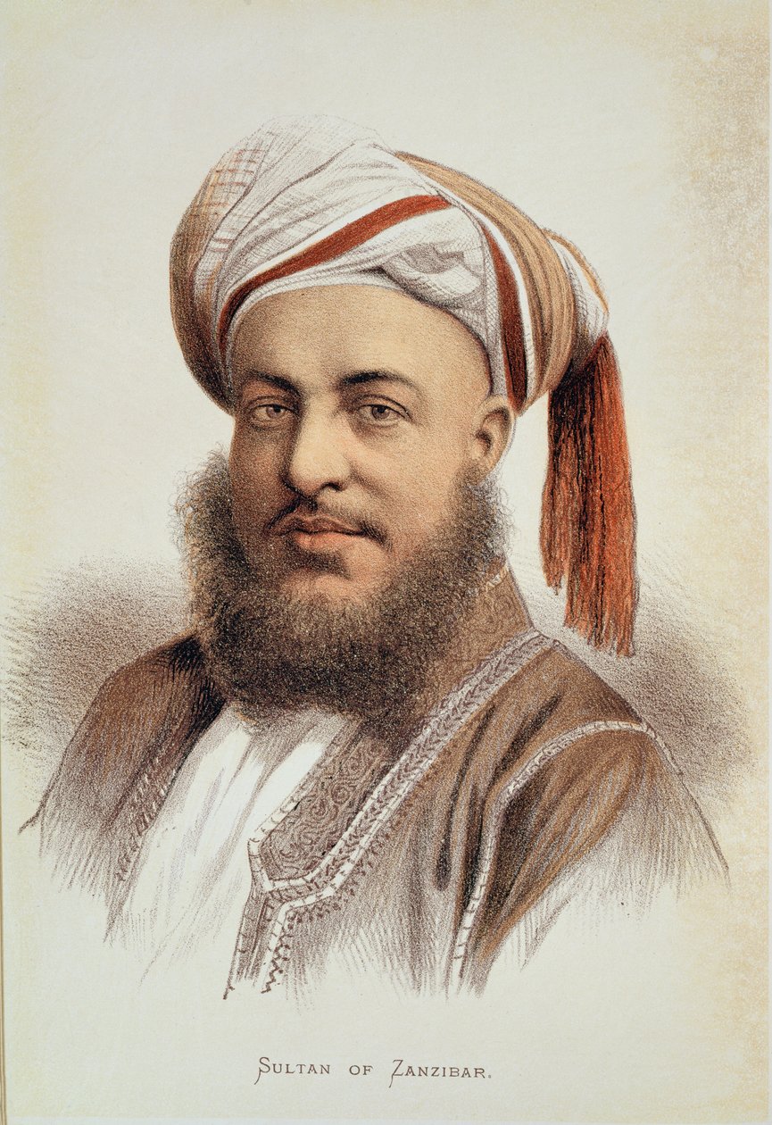 桑给巴尔苏丹赛义德-巴尔加什（Sayyid Barghash，约 1834-88 年）肖像（彩色石版画） 作者 英语学校