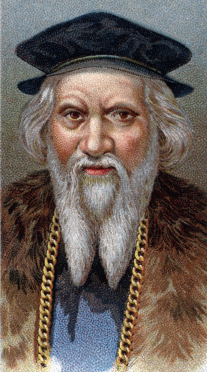 塞巴斯蒂安·卡博托 (Sebastien Cabot) (Sebastian) (1477-1557) 的肖像 - 来自“人类领袖”系列 - 色谱法 - 英语学校，20 世纪 - 作者 英语学校