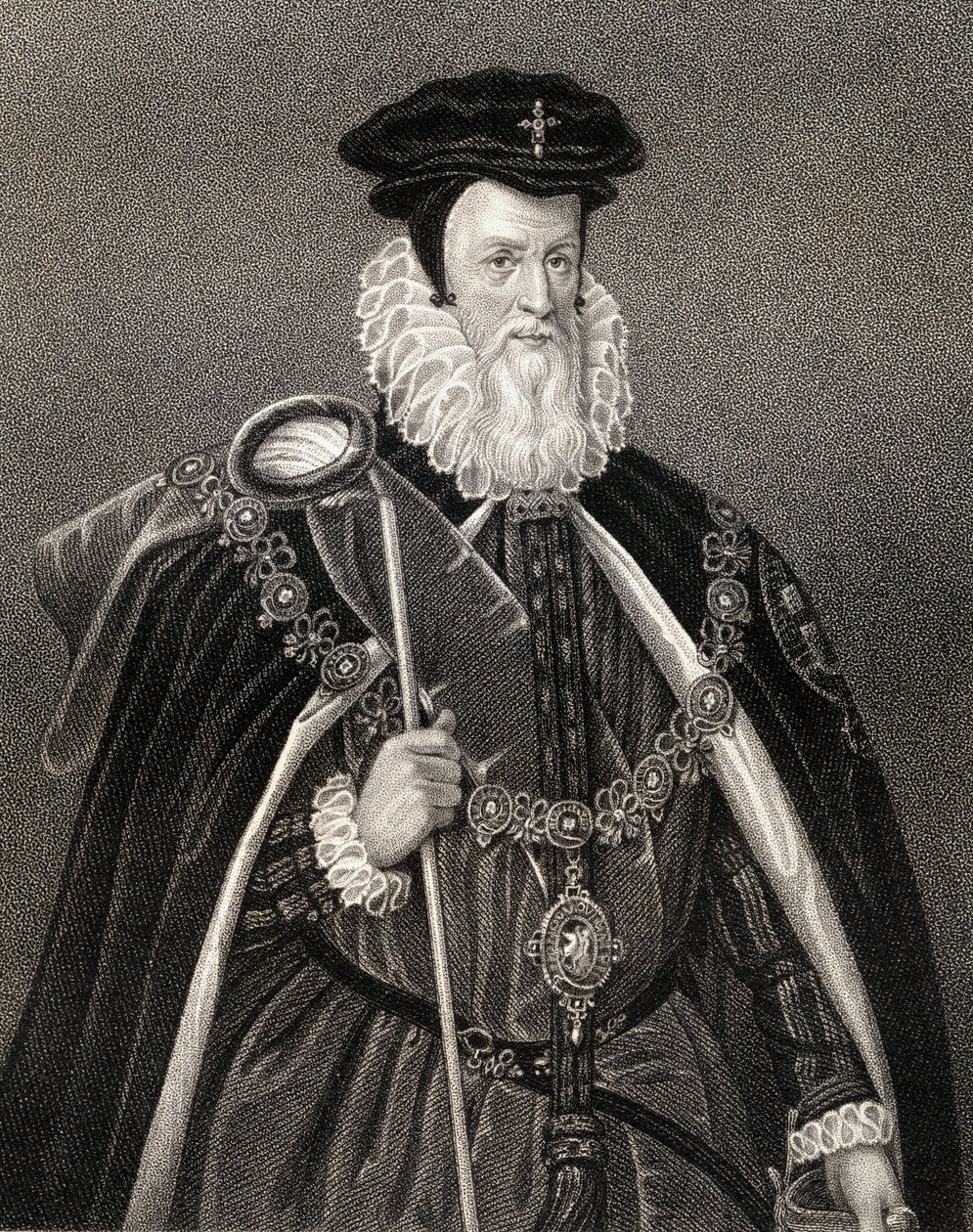 William Cecil的肖像（1520-98）Lord Burghley，来自&39;Lodge&39;s British Portraits&39;，1823（litho） 作者 英语学校