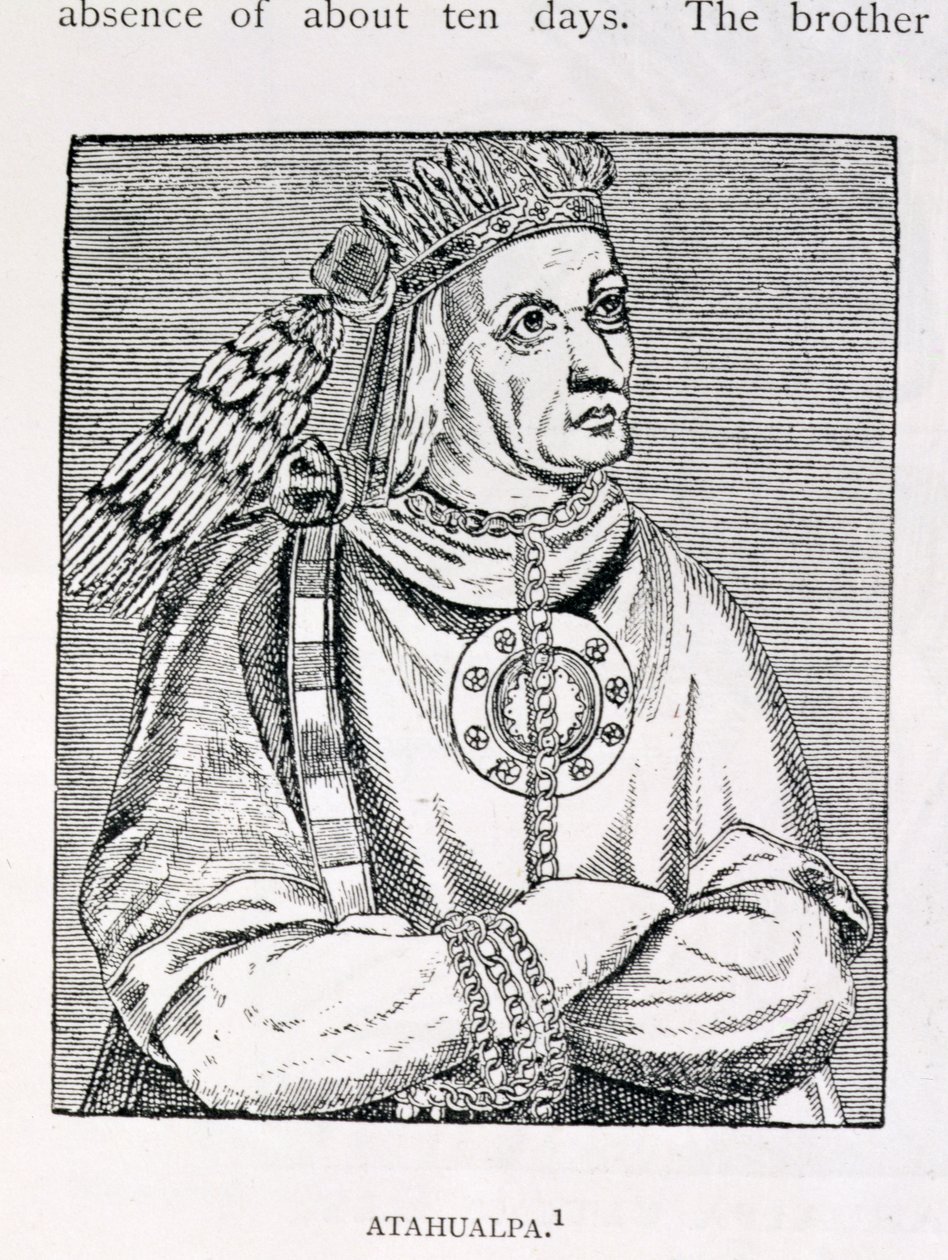 Atahualpa最后一位印加酋长的肖像，来自“美国的叙事与批评历史”，由Justin Winsor编辑，1886年伦敦 作者 英语学校