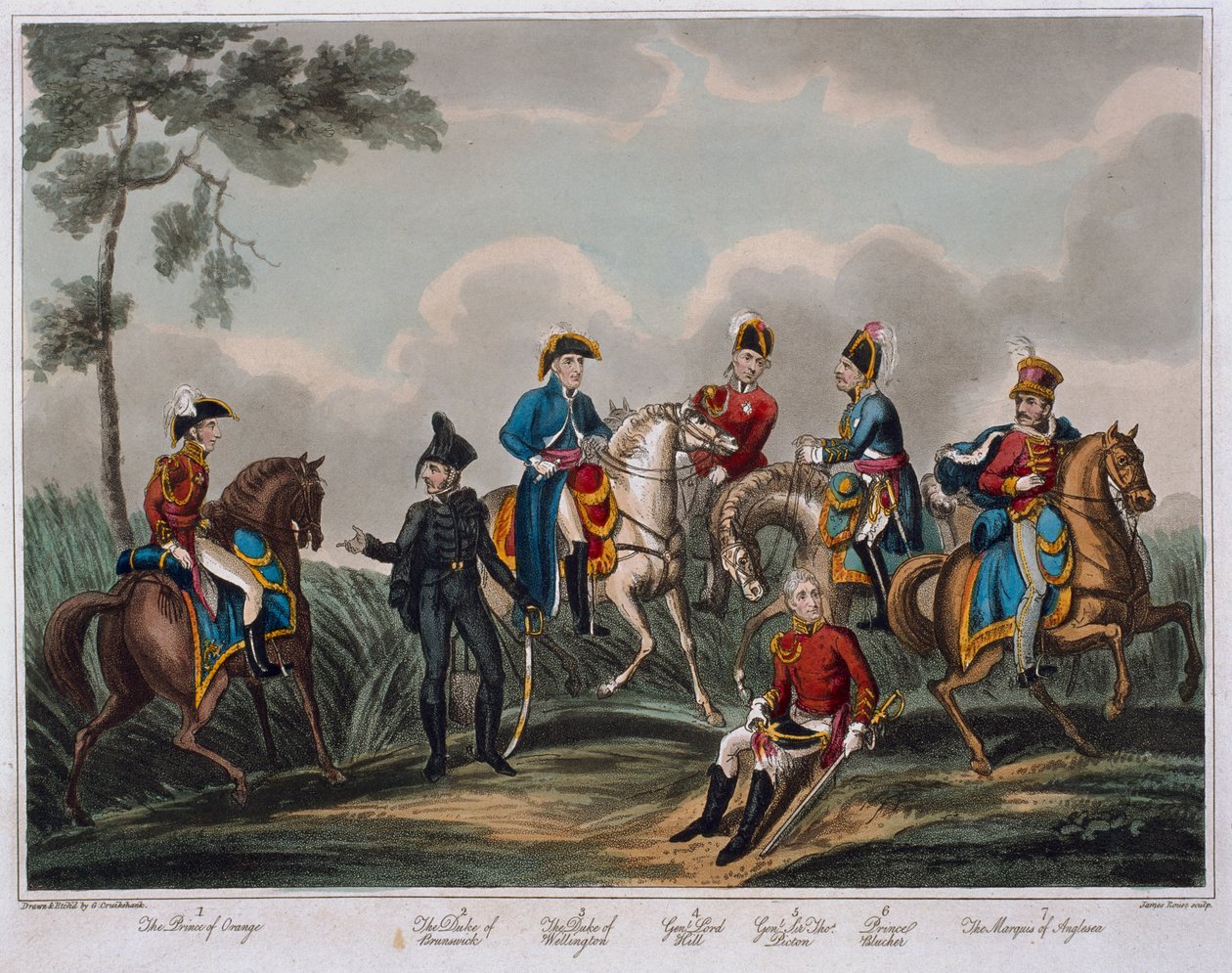 1817年M. Colburn出版的“滑铁卢战役历史记录”中的一般军官肖像（彩色aquatint） 作者 英语学校