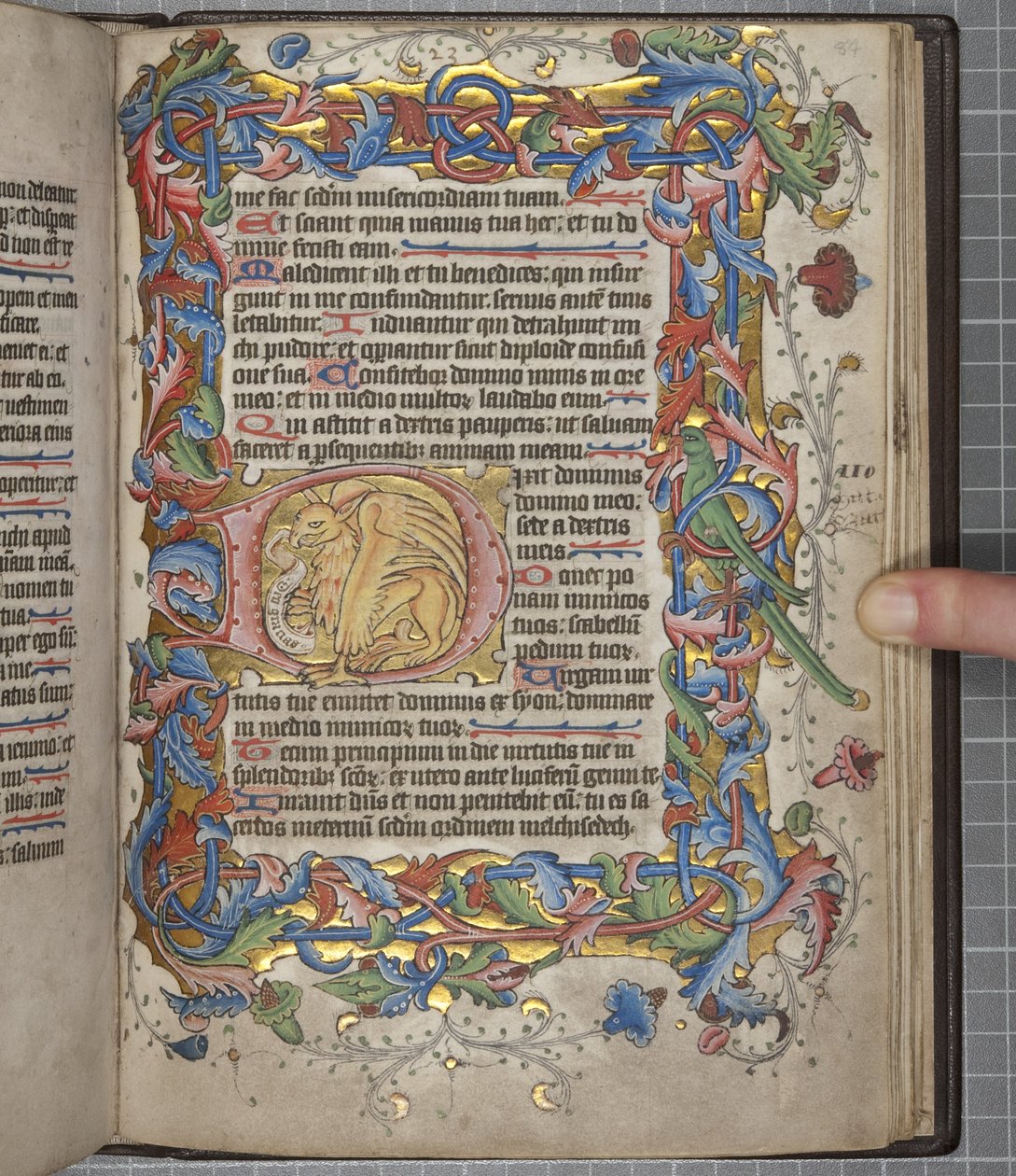 带有 Sarum 的 Psalter 使用日历，Fol 82 recto，c.1425-75（牛皮纸上的墨水、油漆和金色） 作者 英语学校