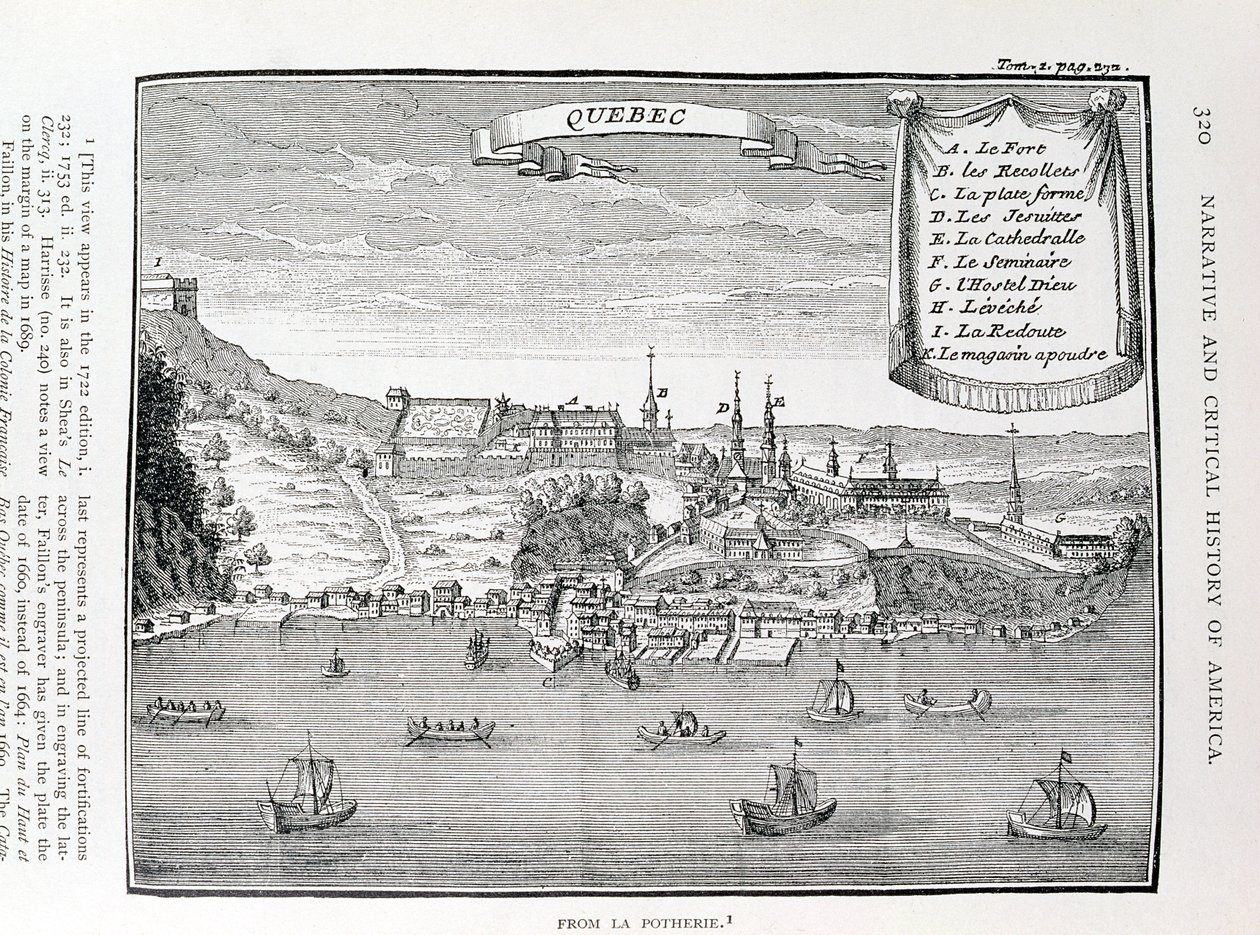 魁北克，继La Potherie（1663-1736）之后，1886年“美国叙事与批评史”第四卷的插图 作者 英语学校