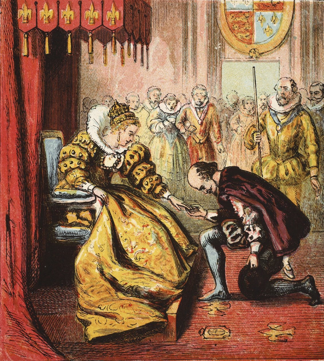 女王伊丽莎白一世和莎士比亚，酒吧。 1890年（彩色雕刻） 作者 英语学校