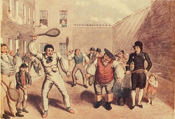 国王法庭的球拍，插图来自《伦敦生活》，约1807年出版（平版）。 作者 英语学校