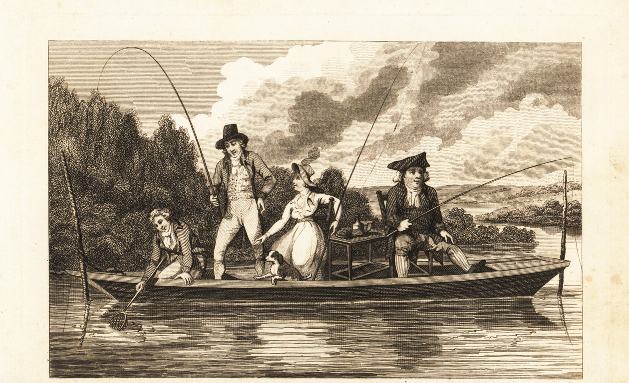 Regency gentlemen and lady fishing on a punt in the River Thames 作者 英语学校
