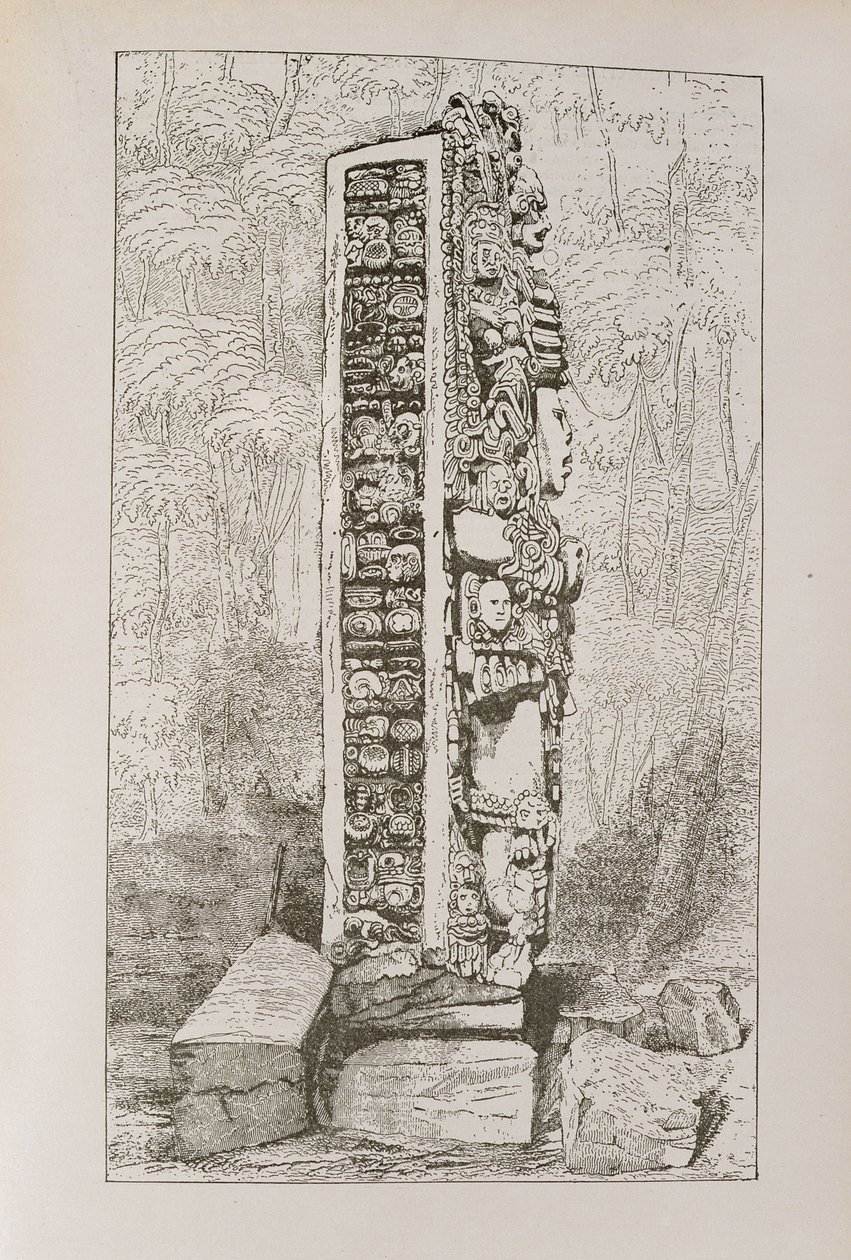 从“美国的叙事和批判历史”，酒吧代表玛雅象形文字在石碑上。在1889年 作者 英语学校