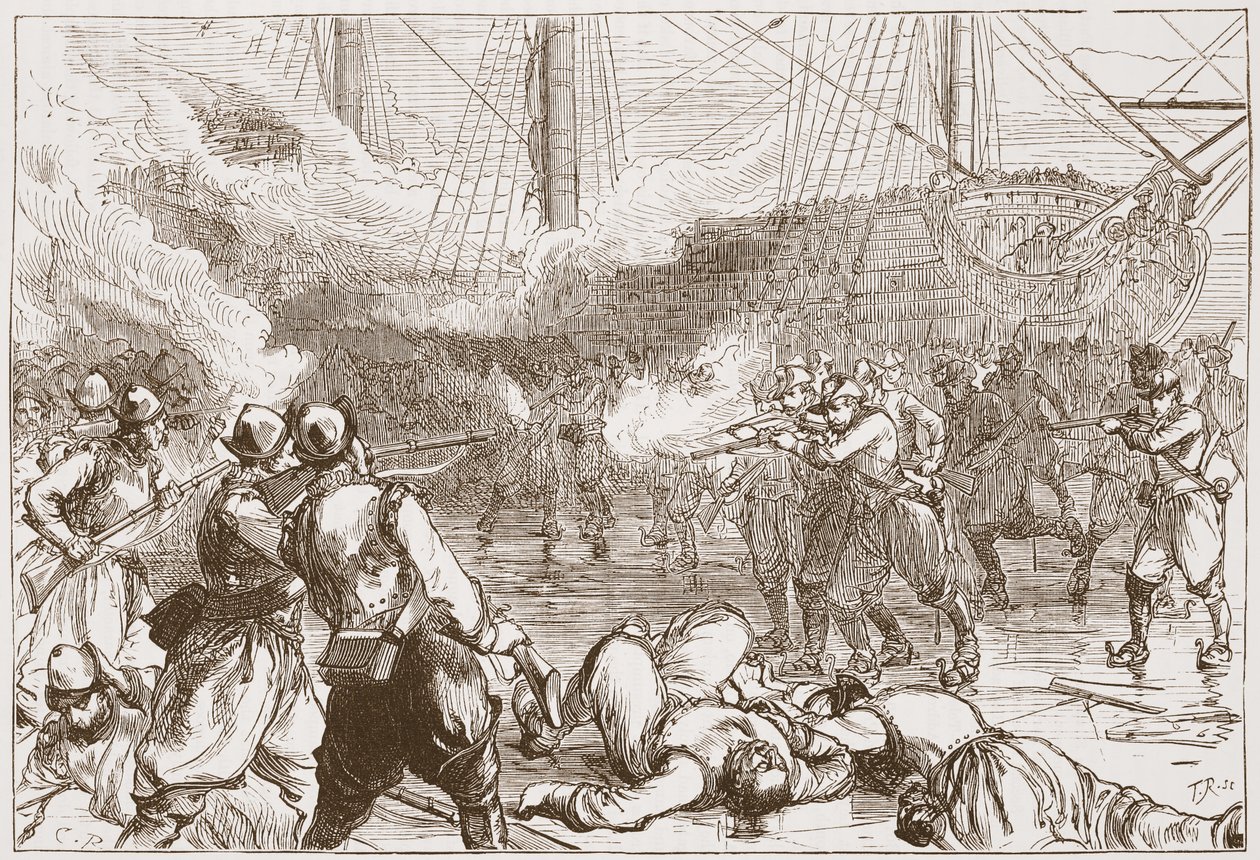 在阿姆斯特丹的西班牙士兵的反击，插图来自詹姆斯艾特肯Wylie（1808-1890），酒吧的新教历史。 1878年 作者 英语学校