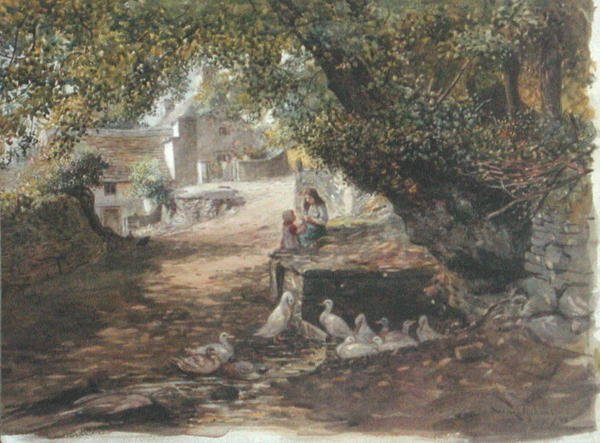 在树荫下休息，约1880年（纸上水彩）。 作者 英语学校