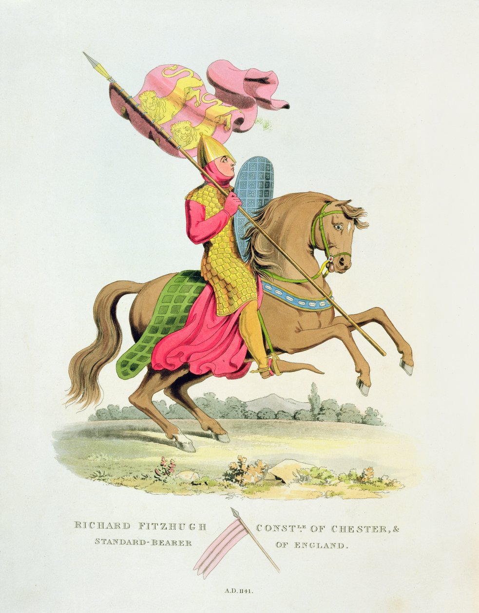 Richard Fitzhugh，Chester的警员和英格兰的旗手，1141年，来自Ancient Armour by Samuel Rush Meyrick，1824 作者 英语学校