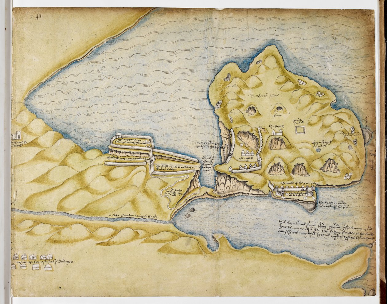 理查德-格伦威尔的廷塔吉尔平面图，约 1583 年（纸上钢笔和水彩画） 作者 英语学校