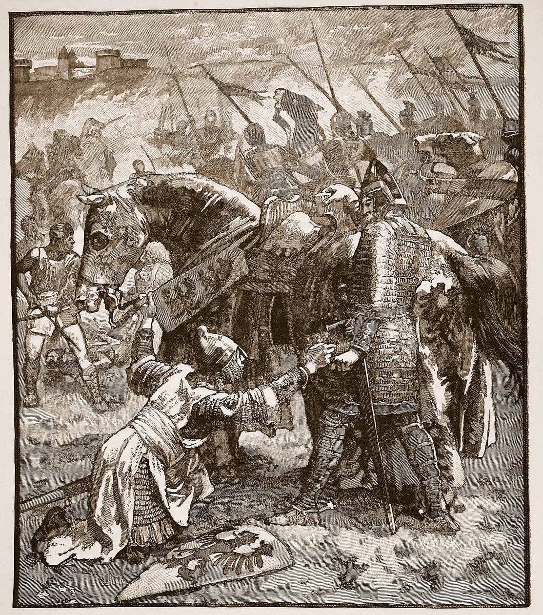 罗伯特要求他的父亲原谅，卡塞尔斯画报英国历史的插图（棕褐色照片） 作者 英语学校