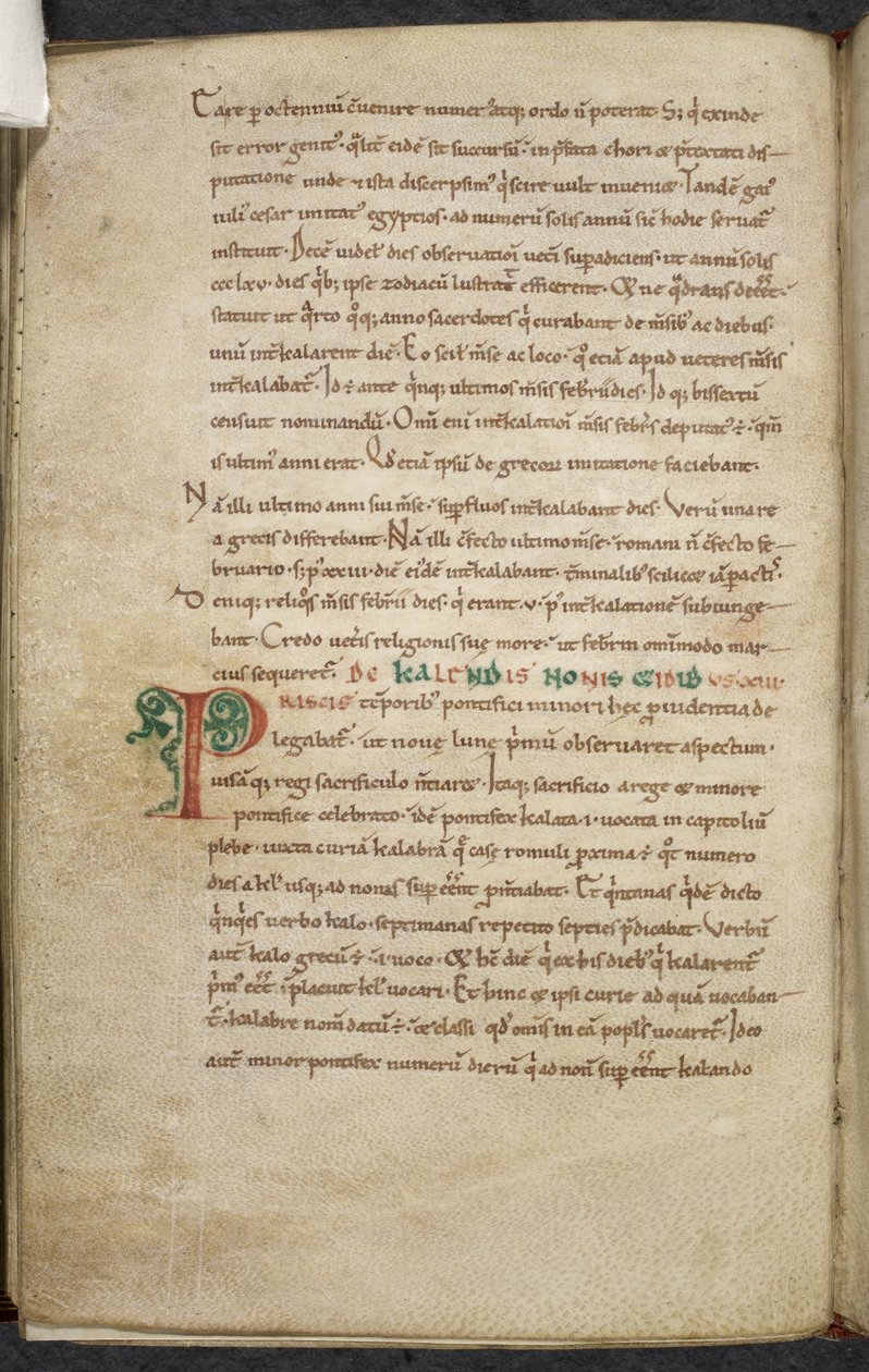 皇家 13.A.XI, f.47vInitial P.De temporum ratione.Bede the Venerable.Miscellany of works on computus and astronomy.11 世纪-12 世纪 作者 英语学校
