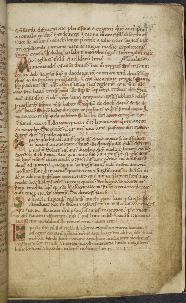 皇家 13 号A.XI，f.5 头饰和边饰图，Computus，欧塞尔的 Helperic（牛皮纸） 作者 英语学校