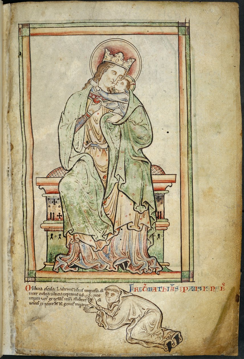 皇家 14 C. VII, f.6 《圣母和儿童与艺术家》，插图选自马修-帕里斯的《盎格鲁史，大事年表，第三部分 作者 英语学校