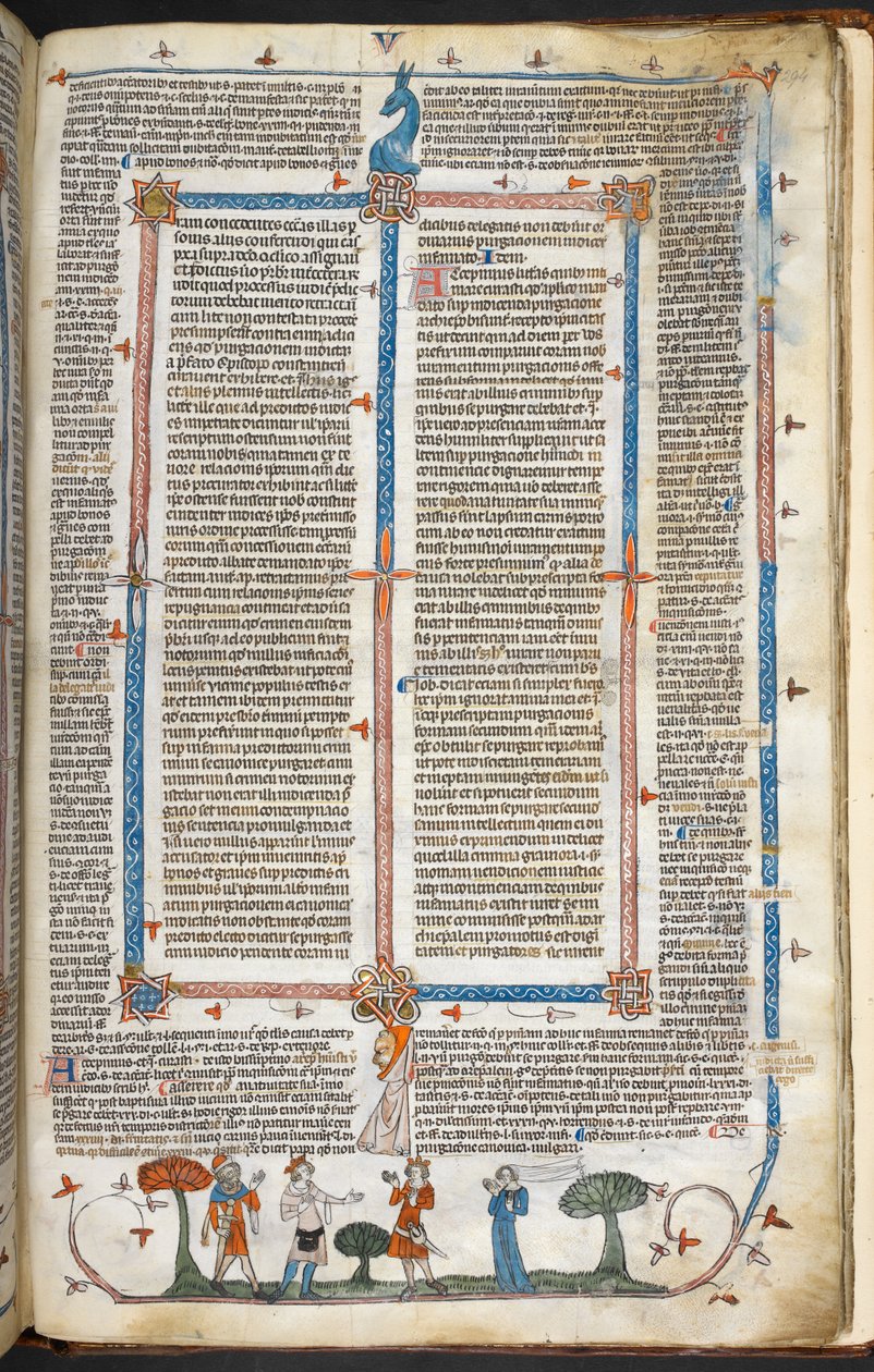 皇家 MS 10 IV f.294r 中世纪人物和边饰，"史密斯菲尔德法令 "插图（牛皮纸） 作者 英语学校