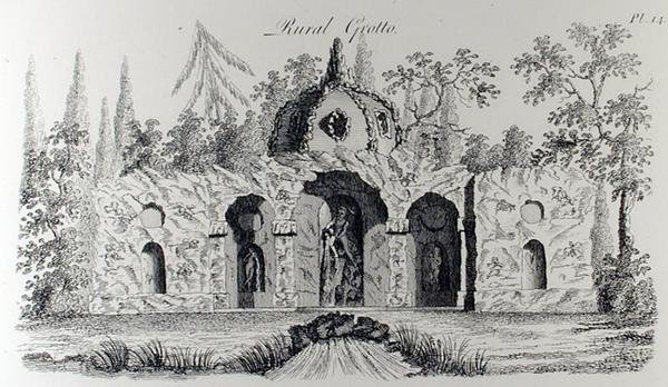 农村石窟，出自《怪诞建筑或农村娱乐》，作者威廉-赖特，约1767-90年出版（雕刻）（黑白照片）。 作者 英语学校